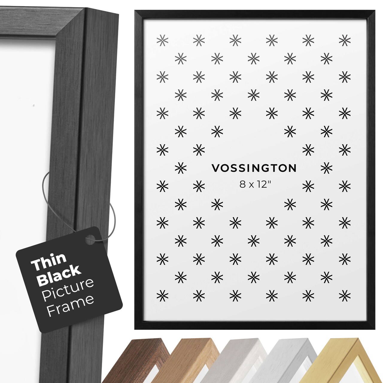 Vossington Thin Picture Frame - Well-Made Poster Frame in Black, White, Gold, Silver, Wood, 4x6, 5x7, 8x10, 8x12, 8.5x11, 9x12, 11x14, 11x17, 12x12, 12x16, 12x18, 13x19, 16x16, 16x20, 16x24, 18x24, 20x20, 20x30, 22x28, 24x24, 24x30, 24x36, and 30x40